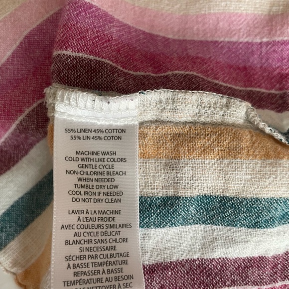 BEACH LUNCH LOUNGE Linen Cotton Blend Striped Peasant Top - Size 2X - Picture 5 of 5